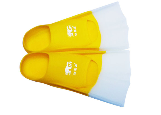 Gelbe weiße Silikon-Schwimmen-Flossen, schwimmendes Flipper-Seide Drucklogo